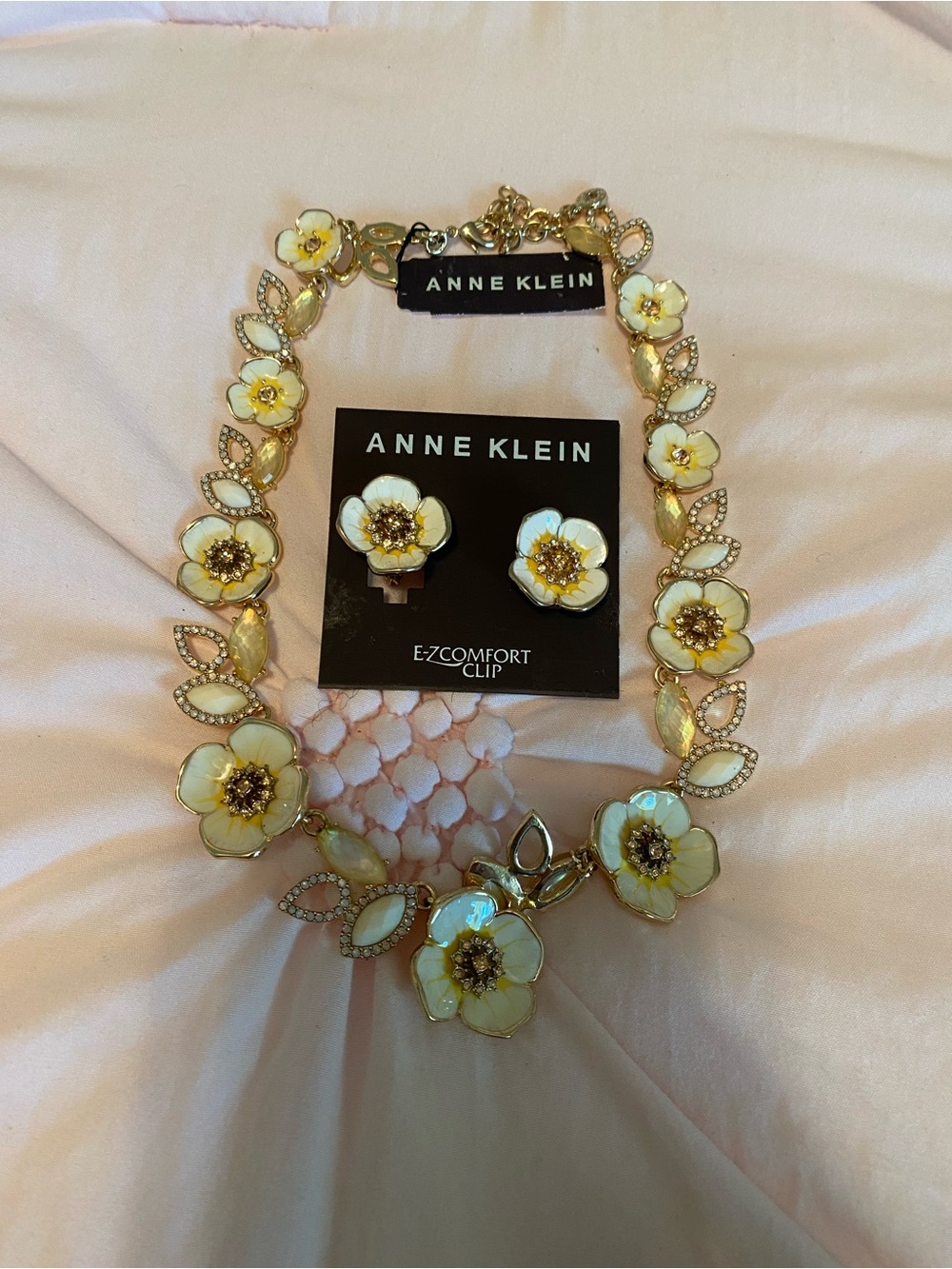 Anne Klein Yellow Floral Statement Necklace & Clip-On Earrings